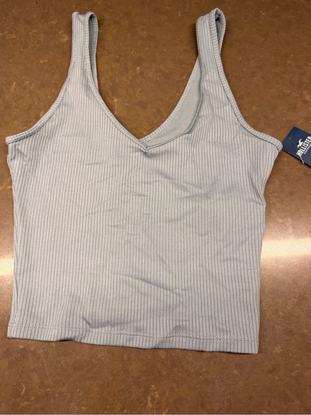 Hollister Ribbed V-Neck Cropped Tank Top - Light Blue Green